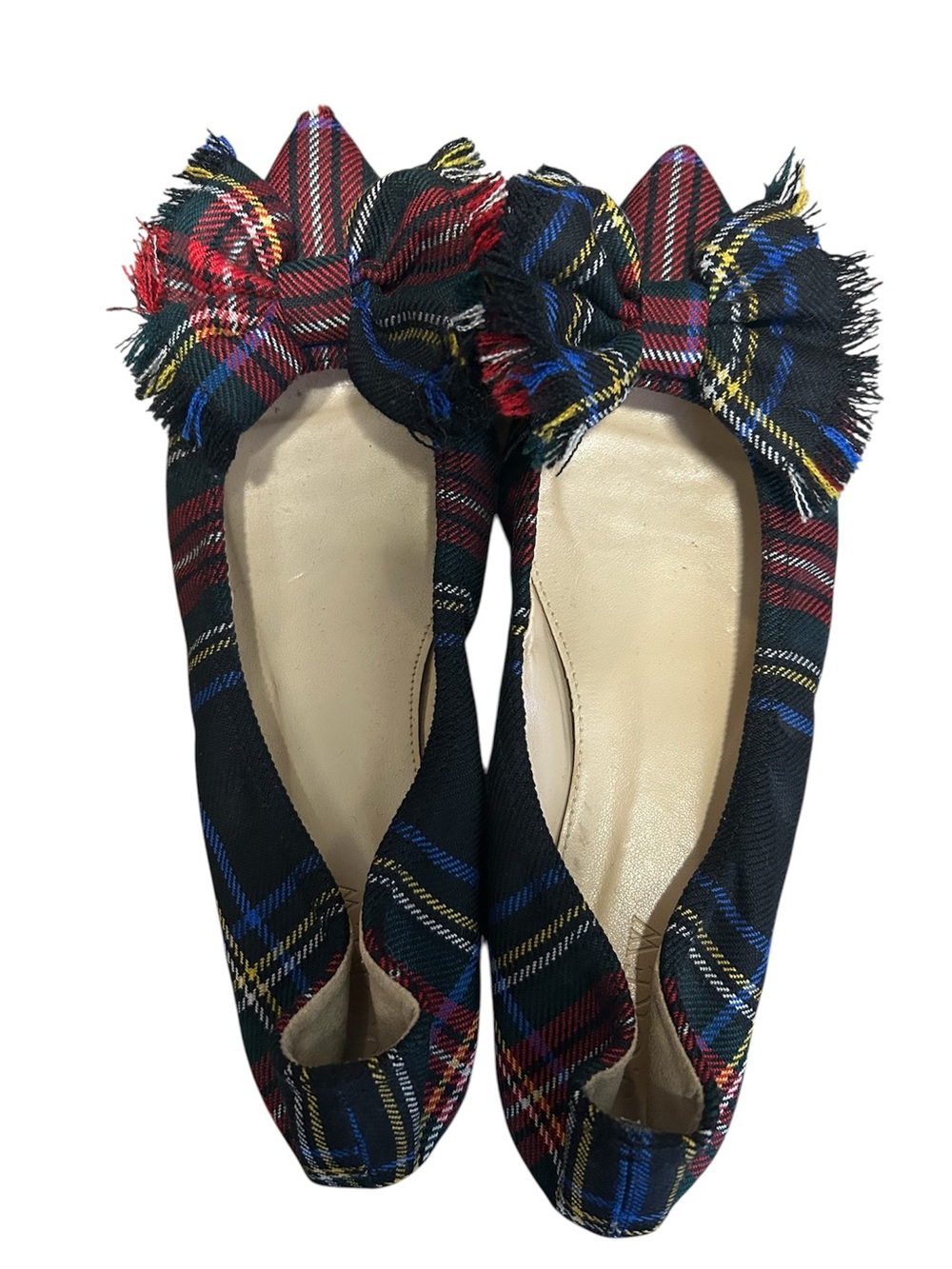 J.Crew Tartan Plaid Pointed Toe Bow Flats - Size 6
